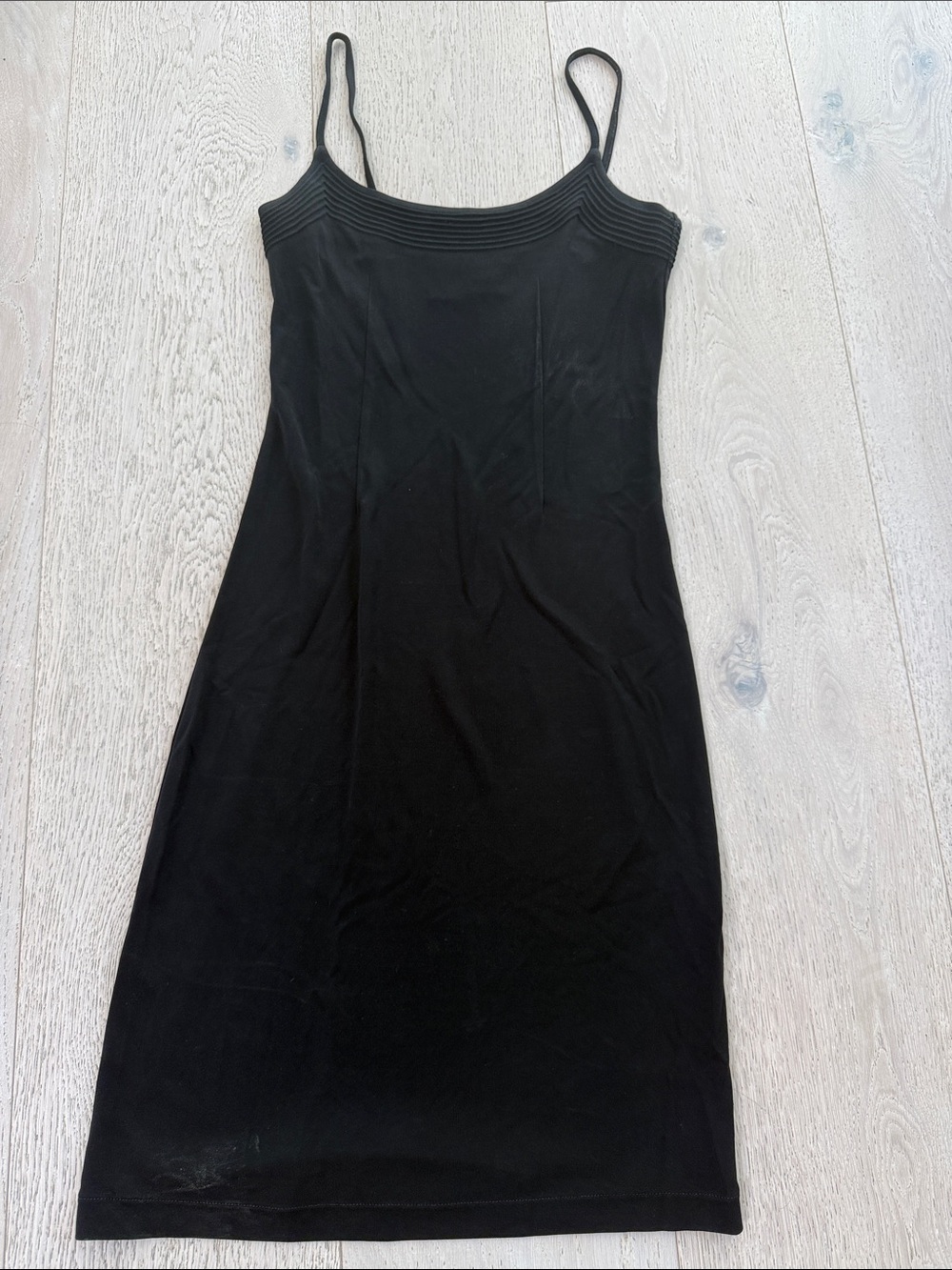 DKNY Black Ribbed-Trim Spaghetti-Strap Midi Dress